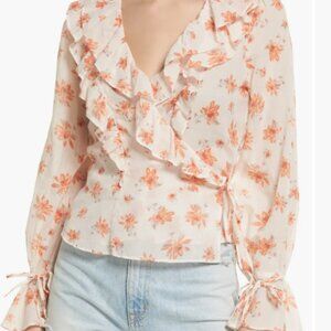 Free People Amanda Ruffle Long Sleeve Wrap Floral Top NWT Size Medium